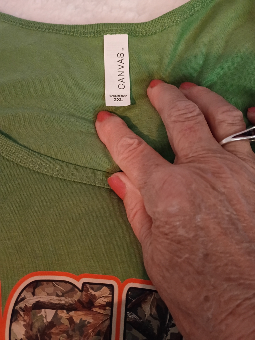Bella Canvas Green Tank Top with Orange-Outlined Camo Graphic - Picture 2 of 2